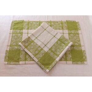 Set Le Jacquard Francais 6 Placemats 6 Napkins Green Berries Stripes France